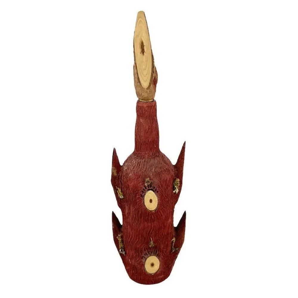 RARE VTG Red Carved Bark Wrapped Decanter Bottle Natural Wood Wine Rustic Bar